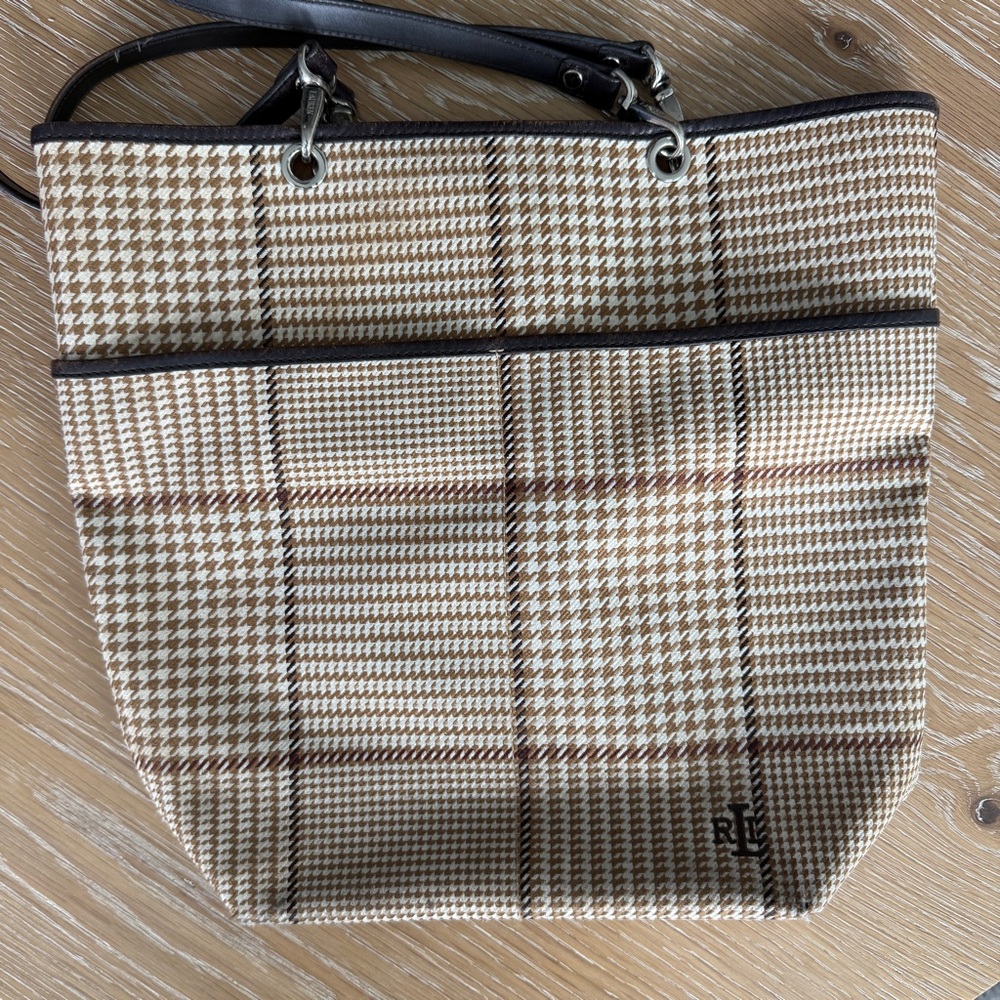 Ralph Lauren Brown and Cream Plaid Tote